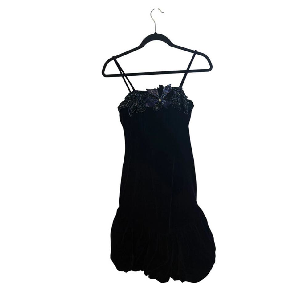 Samir Vintage Purple Velour Floral Beaded Bubble Hem Formal Dress